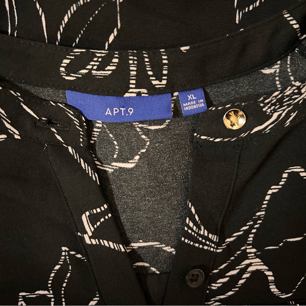 Apt. 9 Black & White Floral Pattern Button-Down Dress - Size XL - Picture 14 of 16